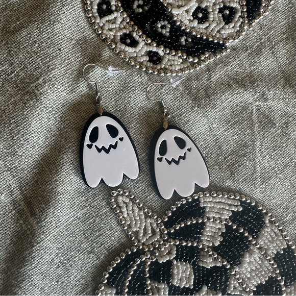 Halloween Fall Ghost 👻 Acrylic Stainless Steel Fish Hook Earrings Jewelry - Picture 9 of 11